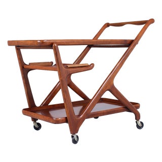 Italian Style Serving Trolley in Walnut by Cesare Lacca for Cassina, 1960s For Sale