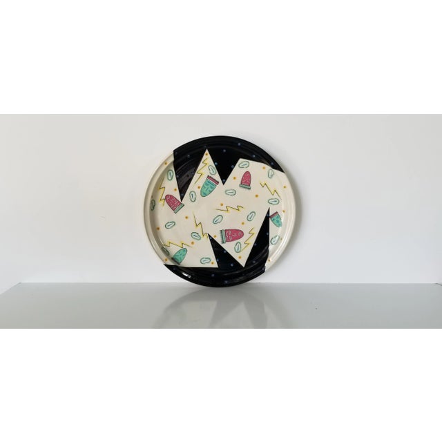 1980s Kelly Swope Postmodern-Style Hand-Painted Decorative Pottery Plate For Sale - Image 10 of 10