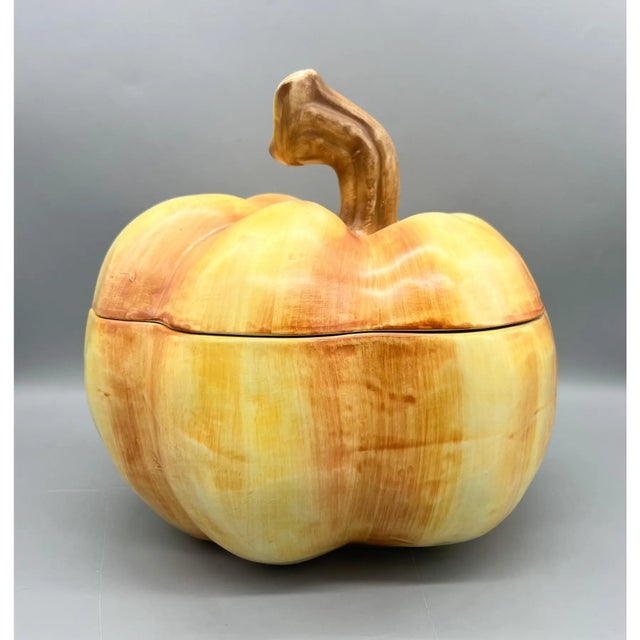 Ceramic Vintage Italian Hand-Painted Pumpkin Tureen With Ladle – Majolica / Country French / Farmhouse Cottage For Sale - Image 7 of 14