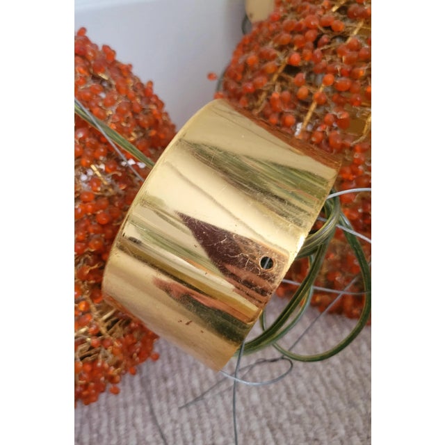 Vintage Orange Glass Beaded Large Round Globe Chandelier Light Fixtures- a Pair For Sale - Image 4 of 12