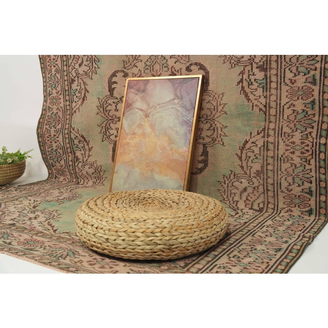 1970s Vintage Turkish Handmade Wool Cotton Green Area Rug For Sale - Image 10 of 13