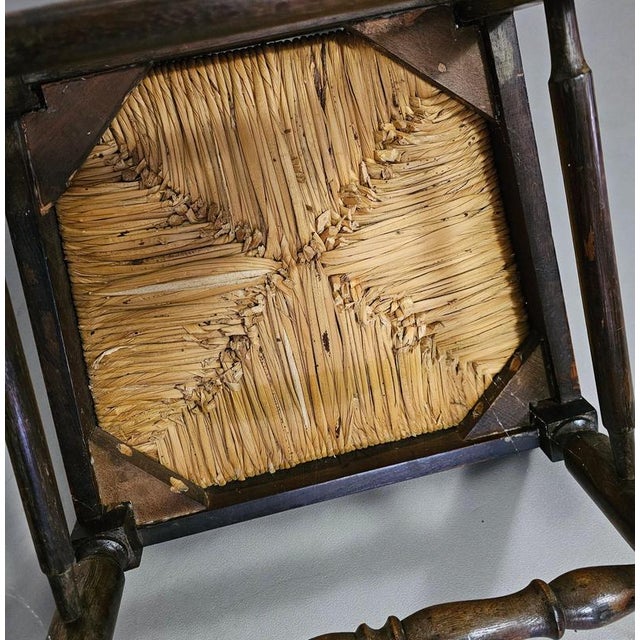 Rustic Oak Farmhouse Ladderback Dining Chairs with Rush Seats, 1960s, Set of 4 For Sale - Image 11 of 18