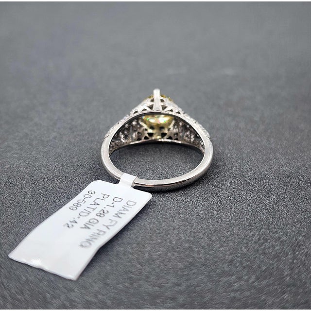 Metal 1.70 Ct Gia Certified Natural Fancy Yellow Diamond Ring Size 6.5 For Sale - Image 7 of 9