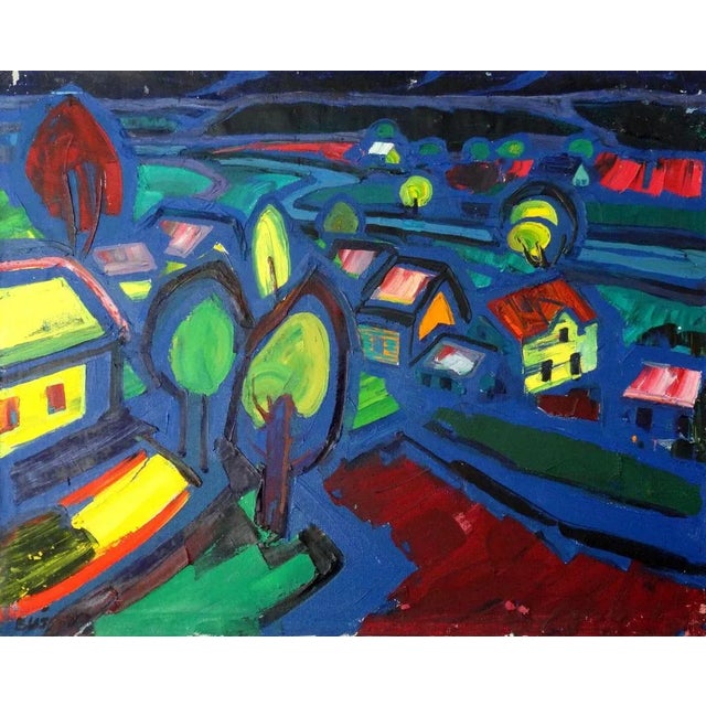 Sunset. 1977, oil on canvas, 86x100 cm view on the village at evening valdis bush (1924-2014) studied at the art academy...