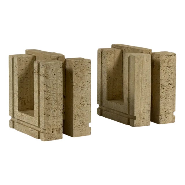 Travertine Bookends, 1970, Set of 2 For Sale