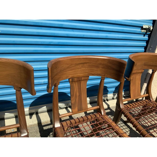 1980s Vintage Klismos Style Solid Walnut Dining Chairs - Set of 6 For Sale - Image 4 of 6