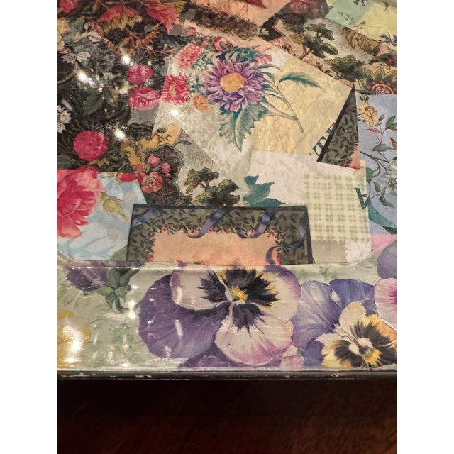 Late 20th Century Vintage Artist Signed Decoupage Floral Tray For Sale - Image 5 of 7