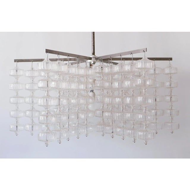 Metal Large Mid-Century German Glass and Steel Chandelier by Aloys Ferdinand Gangkofner, 1960s For Sale - Image 7 of 18