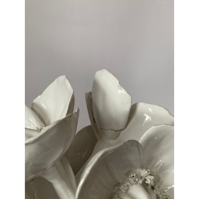 Ceramic Vintage Portuguese White Ceramic Flower Sculpture For Sale - Image 7 of 9
