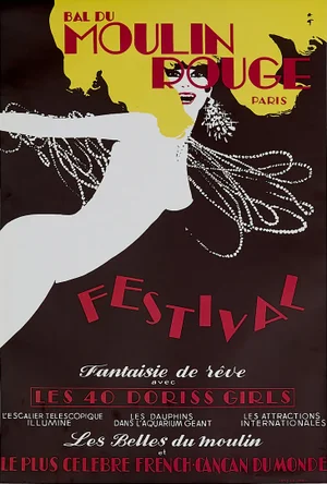 Original Vintage Bal du Moulin Rouge Paris Festival Offset Lithograph Poster by René Gruau, 1980s