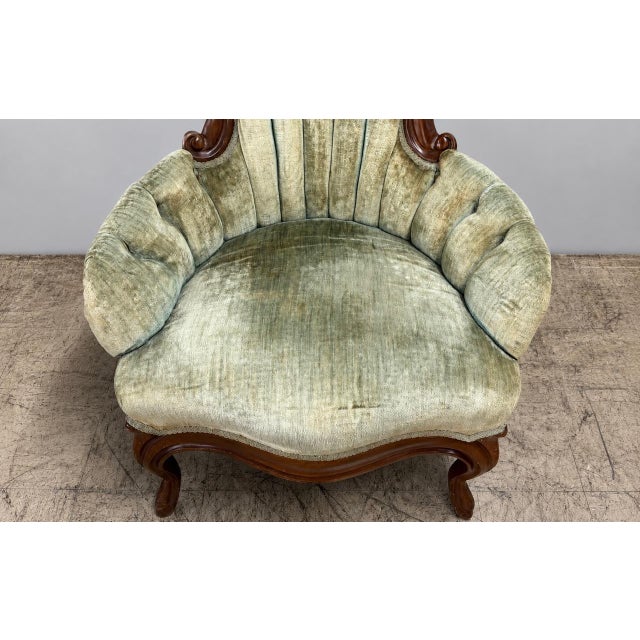 Victorian Mid 20th Century His and Hers Victorian Carved Floral Parlor Chairs - Set of 2 For Sale - Image 3 of 14
