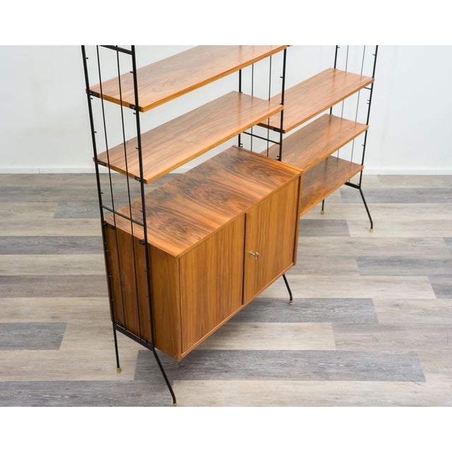 Wood Free-Standing Shelf with Black Metal Ladders, 1960s For Sale - Image 7 of 16