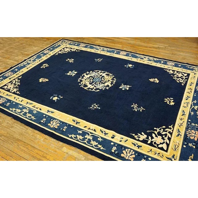 1920s Blue Navy Medallion Antique Chinese Peking Carpet 9'2" X 11'8" Knotted Wool Rug For Sale In New York - Image 6 of 12