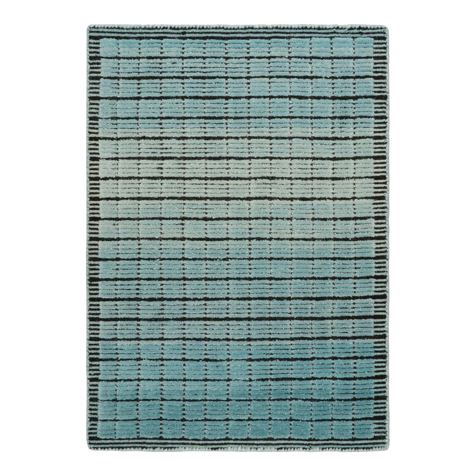 Rug & Kilim’s Gradient Rug in Blue and Black Ombre Grid and High-Low ...