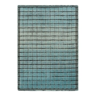 Rug & Kilim’s Gradient Rug in Blue and Black Ombre Grid and High-Low Texture For Sale