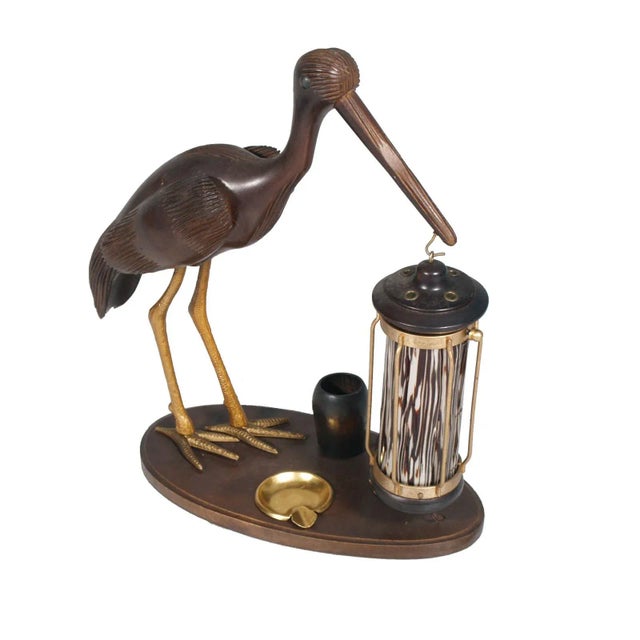 Art Deco Style Heron Table Lamp, Ashtray & Cigarette Service, 1940s For Sale - Image 10 of 10