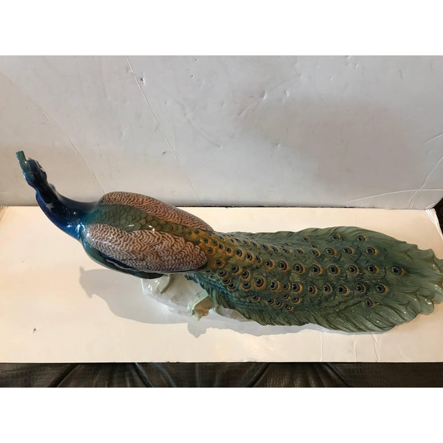 Art Nouveau Extraordinary Nymphenburg Hand Painted Porcelain Peacock, Signed and Dated 1912 For Sale - Image 3 of 10