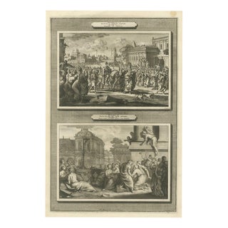 Pieter Mortier, Triumph of Mordecai and Haman Hanged on His Own Gallows, 1700, Engraving For Sale