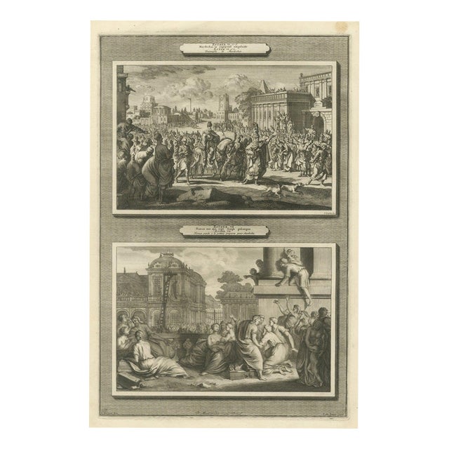 Pieter Mortier, Triumph of Mordecai and Haman Hanged on His Own Gallows, 1700, Engraving For Sale