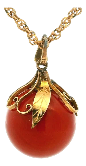 Vintage Italian 18k Rose Gold Mediterranean Coral Sphere Pendant Necklace