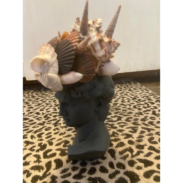 Shell Encrusted Bust in Farrow & Ball Hopper Head For Sale - Image 4 of 12