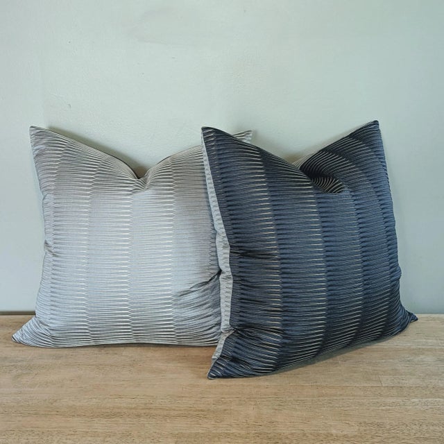 Modern Scalamandre Wavelength Blue and Navy 22" Pillows - Set of 2 For Sale - Image 3 of 5