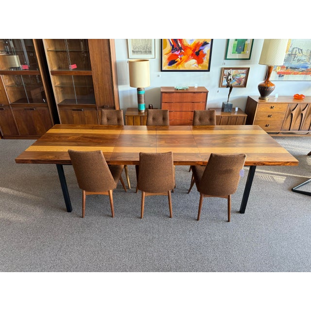 1970s Mid Century Modern Multi-Wood Dining Table Designed by Milo Baughman for Directional Furniture’s Gallery One Line For Sale - Image 11 of 12