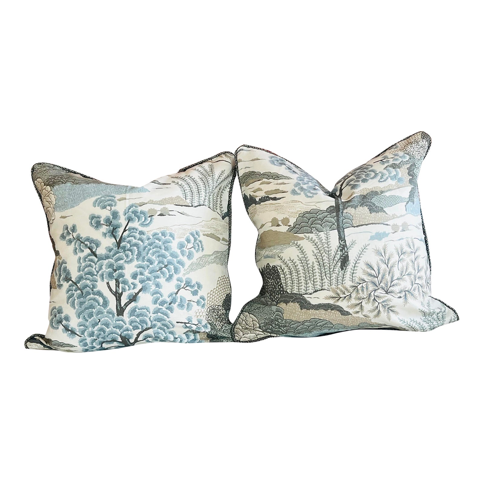 24” X 24” Thibaut Daintree Aqua Botanical Pillow Covers a Pair Chairish