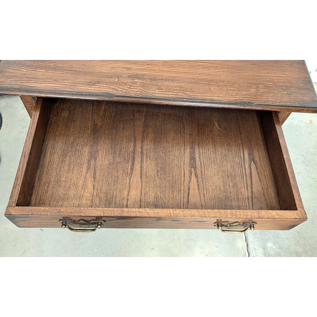 Wood Antique Solid Oak William & Mary Side Table With Cross Stretcher For Sale - Image 7 of 15