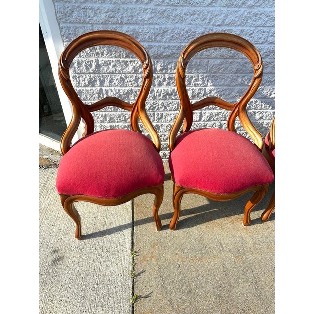 Textile 19th Century Victorian Carved Chairs Set of Four For Sale - Image 7 of 9