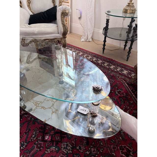 Vintage Hollywood Regency Two-Tier Oval Glass & Gilt Coffee Table For Sale In San Diego - Image 6 of 10