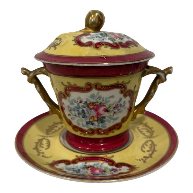 19th Century French Limoges Hand Painted Porcelain Candy Bowl For Sale