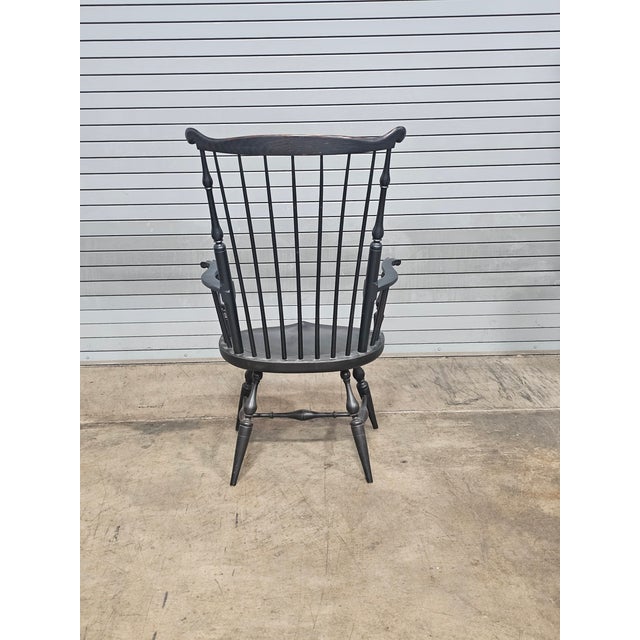 d.r. Dimes Black Fan Back Carved Windsor Arm Chair Bench Made New Hampshire For Sale - Image 9 of 12