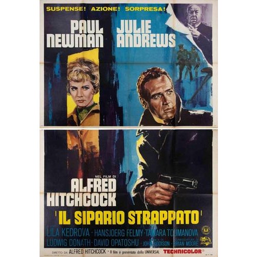 Vintage Poster. Directed by Alfred Hitchcock, starring Paul Newman and Julie Andrews. Dynamic painted artwork, signed by...