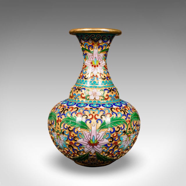 Gold Pair of Small Vintage Baluster Form Vases, Oriental, Cloisonne, Posy Urn, c.1970 For Sale - Image 8 of 12