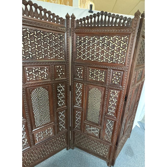 1960's Moroccan Style Pierced Wood 3-Panel Floor Screen For Sale - Image 10 of 12