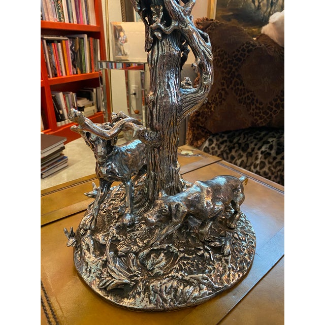 1980s Silver Plated Bronze Candelabra With Dogs For Sale - Image 4 of 10