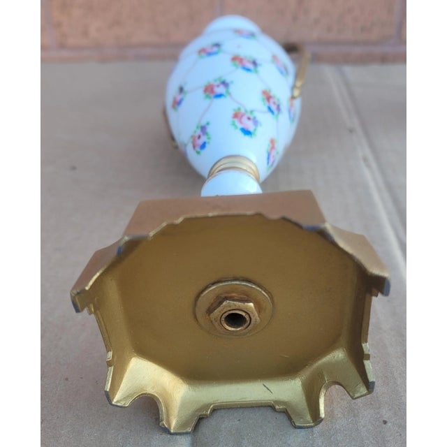 Metal Pair of French Hand-Painted Porcelain and Gilt Metal Amphoras For Sale - Image 7 of 8