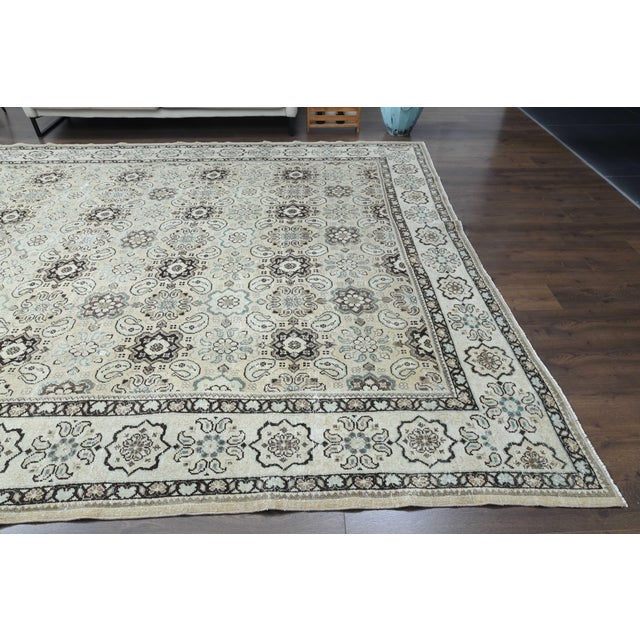1970s Vintage Persian Handmade Wool Cotton Beige Area Rug For Sale - Image 10 of 11