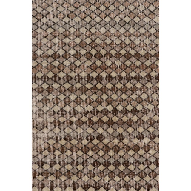 Vintage Distressed Runner Rug, Beige and Brown Geometric Pattern - Rug & Kilim For Sale In New York - Image 6 of 7
