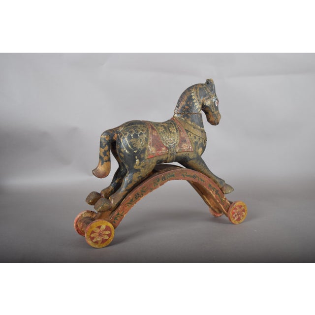 Indian Artist, Horse on Wheels, 19th Century, Hand-Carved and Painted Wood For Sale - Image 3 of 12