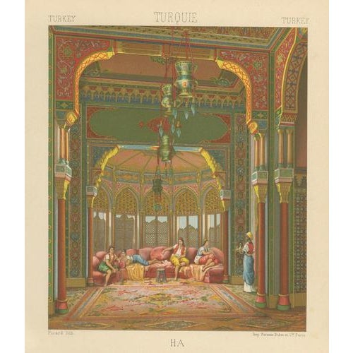 Racinet, Ottoman Harem Interior, Turkish Palace Scene, 1888, Lithograph For Sale - Image 9 of 9