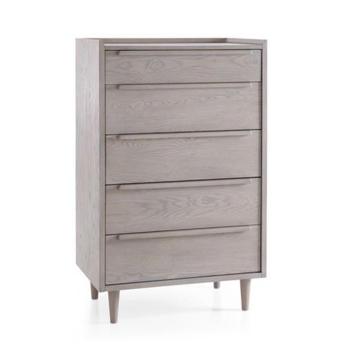 Mid-Century Modern Crate and Barrel Tate 32” Stone Grey 5-Drawer Tall Dresser For Sale - Image 3 of 14