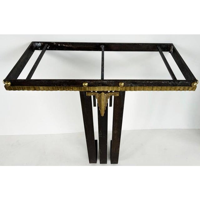 1930s Art Deco Wrought Iron, Brass, Marble Console Table, Subes Manner For Sale - Image 10 of 10