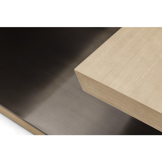 Modern Modern Greg Sheres Style Oak and Bronze Cocktail Table – “Seville” For Sale - Image 3 of 4