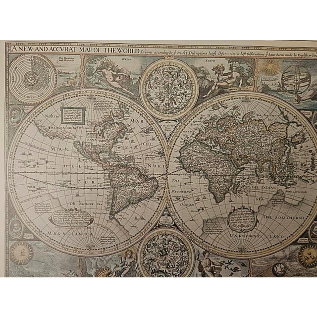 Wood Vintage British Maritime Museum Greenwich Framed World Map 1626 Print by John Speed For Sale - Image 7 of 13