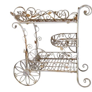 Vintage Shabby Chic French Wire Tea Cart For Sale