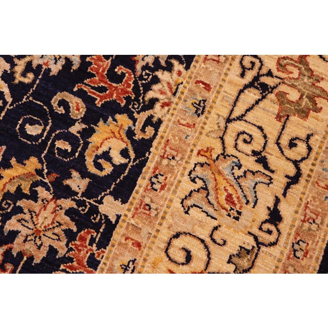 Textile Shabby Chic Ziegler Blue Beige Hand-Knotted Wool Rug - 6'3'' X 9'0'' For Sale - Image 7 of 8