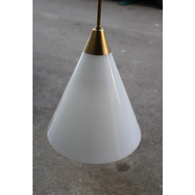 Italian Brass and White Opaline Glass Ceiling Lamp from Stilnovo, 1950s For Sale - Image 6 of 11