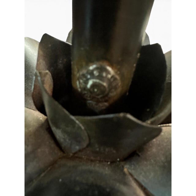 Late 20th Century Late 20th Century Pair of Jan Barboglio Hand-Forged Iron & Glass Hurricane Candle Holders For Sale - Image 5 of 7